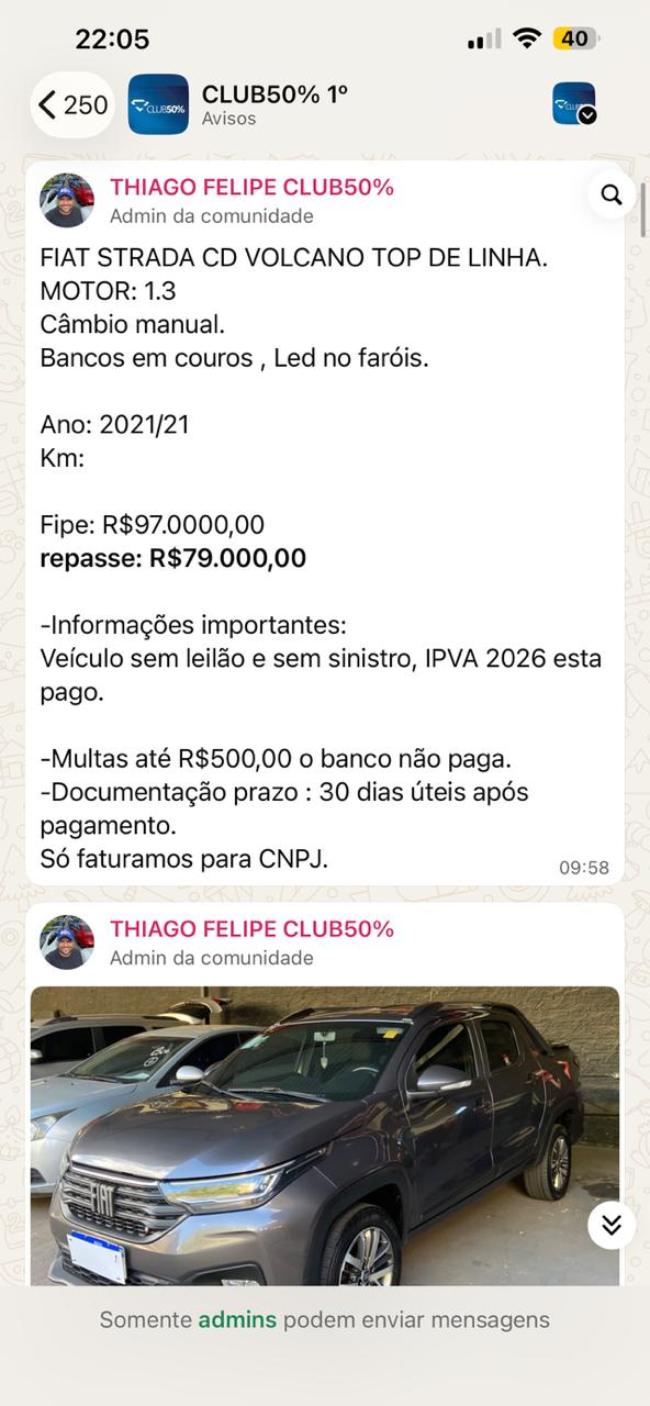Anúncio de veículo no grupo CLUB50%