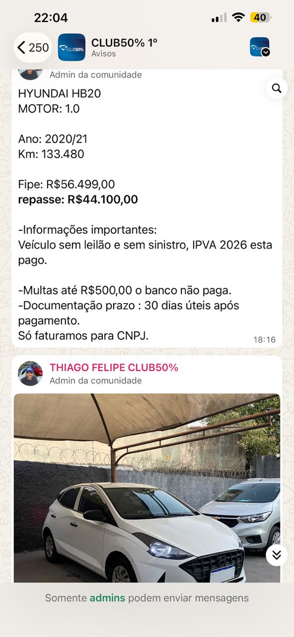 Anúncio de veículo no grupo CLUB50%