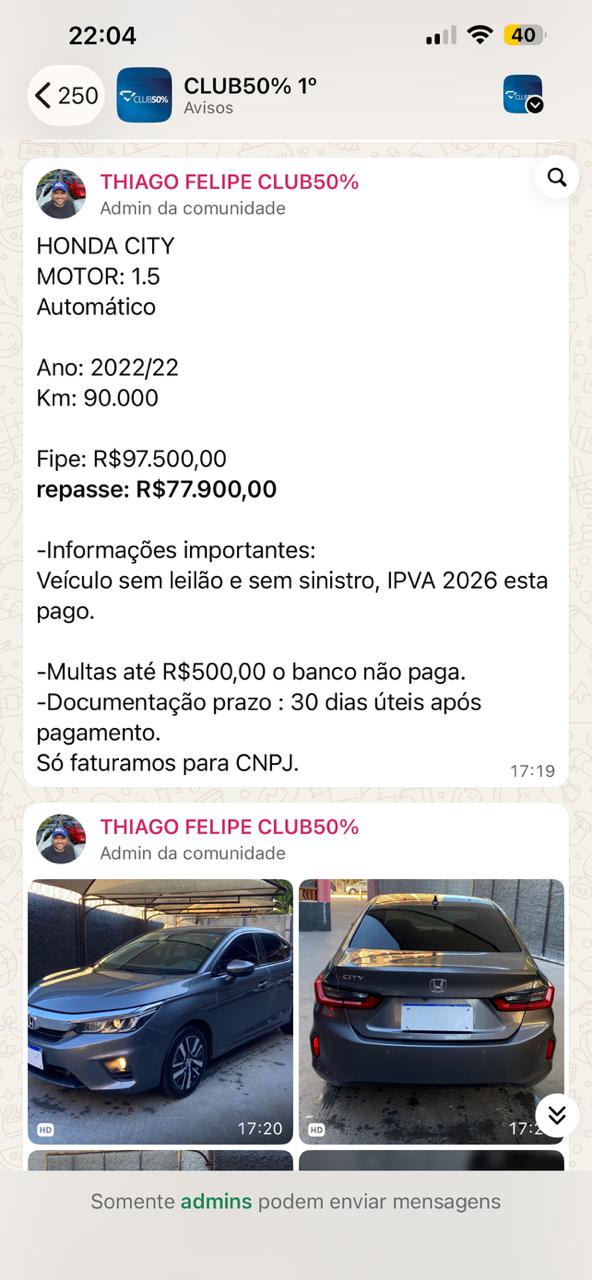 Anúncio de veículo no grupo CLUB50%